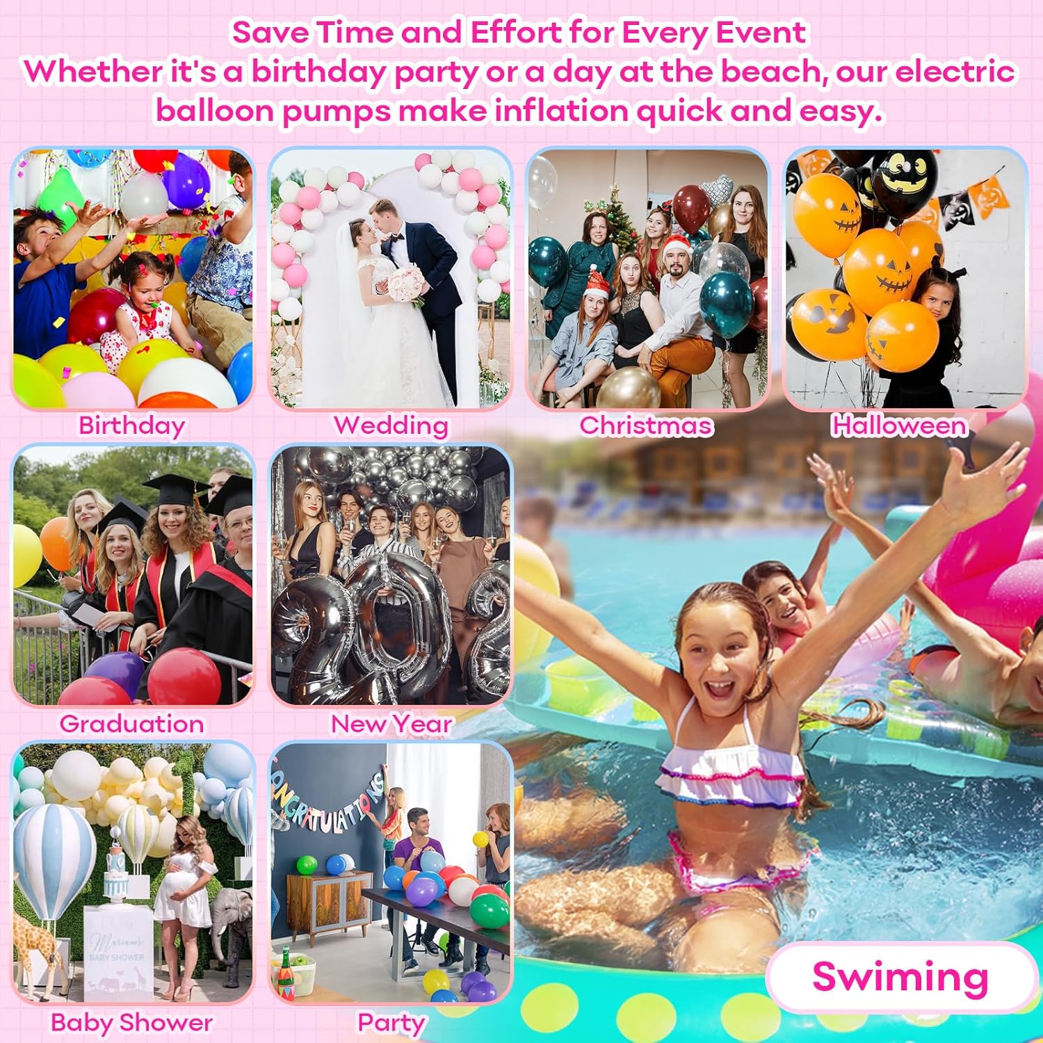 Electric Balloon Pump Kit with Disco Ball Balloons Arch - Dual Nozzle Inflator for Latex and Foil Balloons - 110V Inflator Deflator for Pool and Inflatables