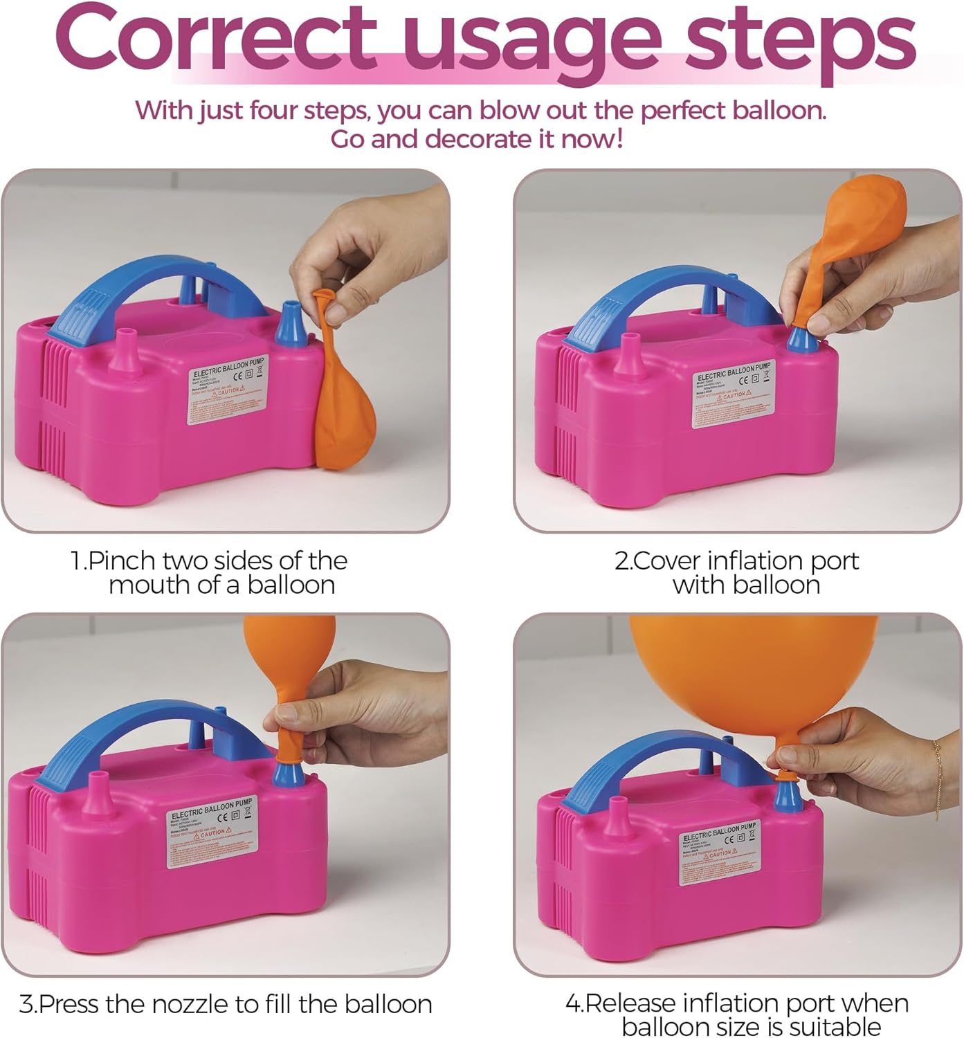 Electric Dual Nozzle Balloon Pump - Portable Balloon Inflator for Parties, 110V/120V, 600W - Save Time and Effort on Balloon Decorations