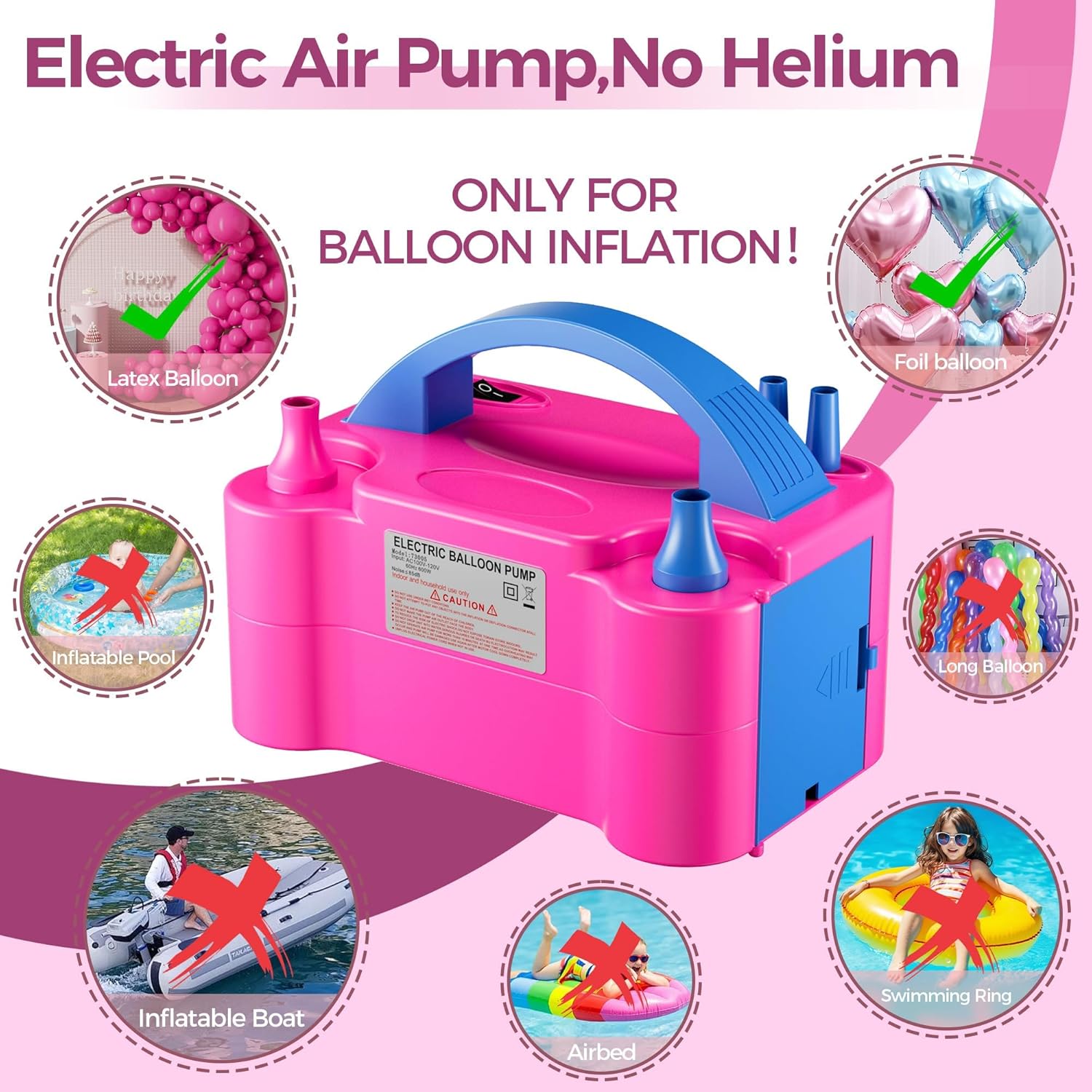 Electric Dual Nozzle Balloon Pump - Portable Balloon Inflator for Parties, 110V/120V, 600W - Save Time and Effort on Balloon Decorations
