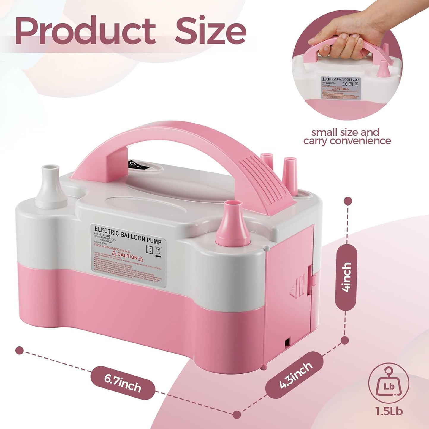 Electric Dual Nozzle Balloon Pump - Portable Inflator for Parties and Decorations, 110V-120V, 600W