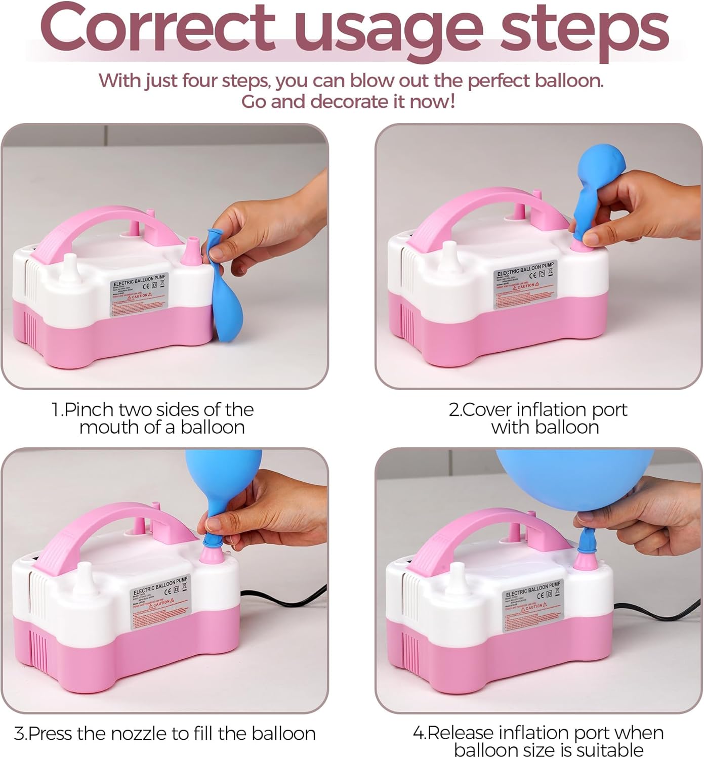 Electric Dual Nozzle Balloon Pump - Portable Inflator for Parties and Decorations, 110V-120V, 600W