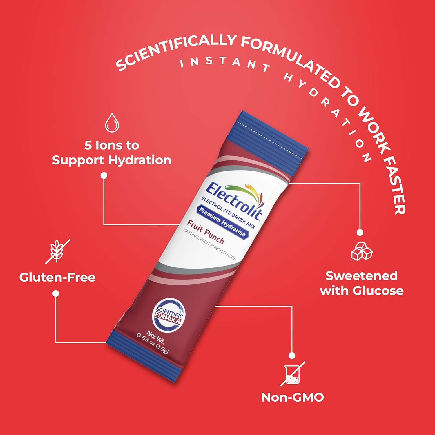 Electrolit Electrolytes Powder Packets, Fruit Punch 8 Pack, Hydration Drink Mix for Dehydration & Rehydration, Post-Workout Gluten-Free Water Enhancer Sticks