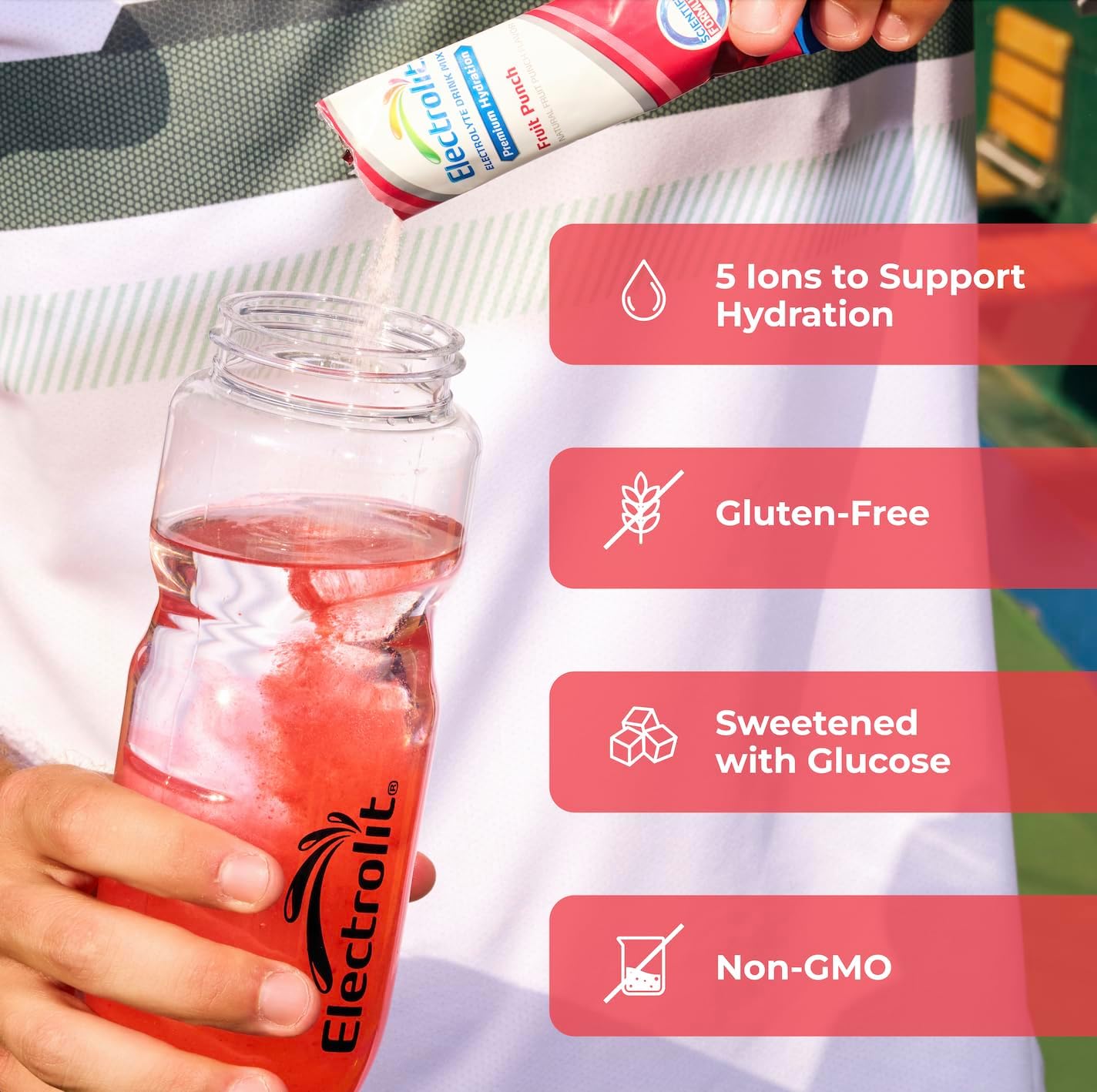 Electrolit Electrolytes Powder Packets, Fruit Punch 8 Pack, Hydration Drink Mix for Dehydration & Rehydration, Post-Workout Gluten-Free Water Enhancer Sticks