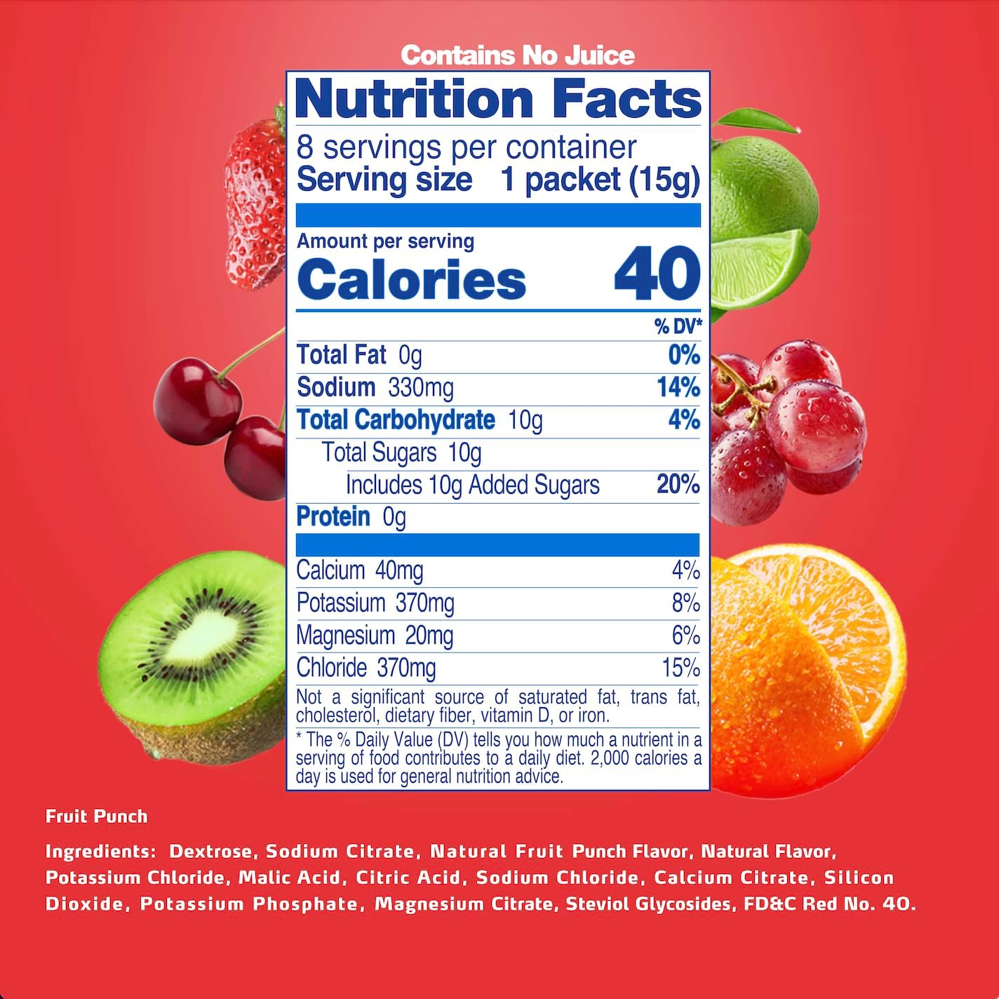 Electrolit Electrolytes Powder Packets, Fruit Punch 8 Pack, Hydration Drink Mix for Dehydration & Rehydration, Post-Workout Gluten-Free Water Enhancer Sticks