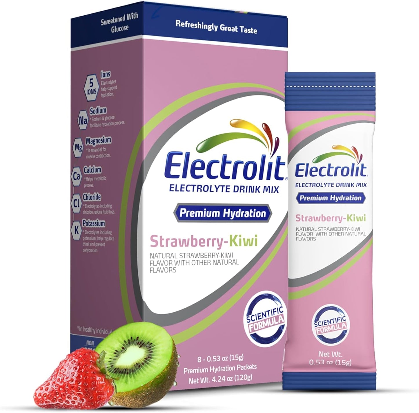 Electrolit Strawberry Kiwi Electrolyte Powder Packets - 8 Pack, Hydration for Dehydration, Rehydration, Post Workout - Gluten Free Drink Mix