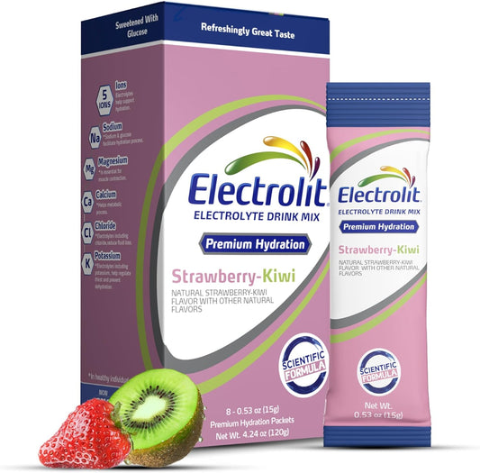 Electrolit Strawberry Kiwi Electrolyte Powder Packets - 8 Pack, Hydration for Dehydration, Rehydration, Post Workout - Gluten Free Drink Mix