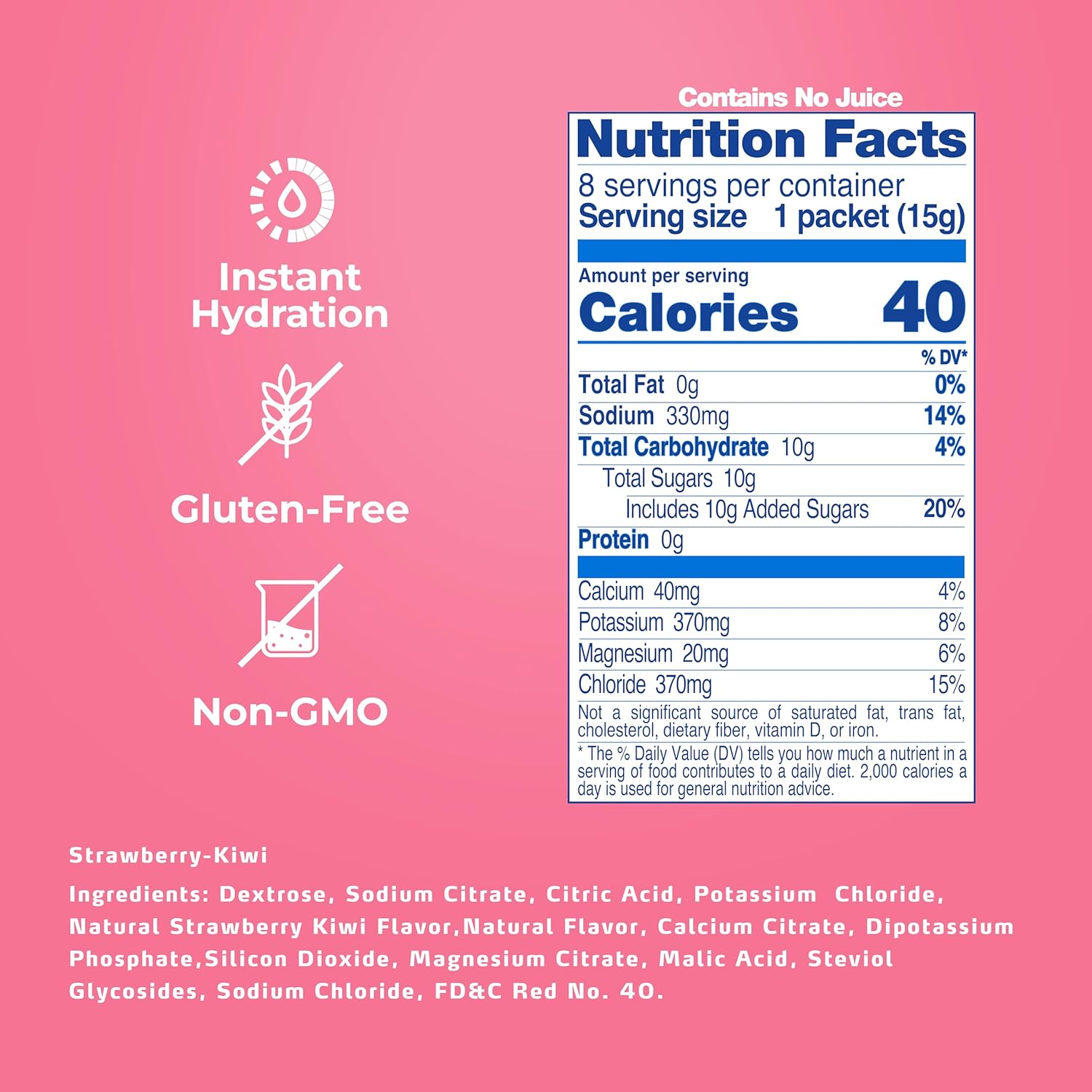 Electrolit Strawberry Kiwi Electrolyte Powder Packets - 8 Pack, Hydration for Dehydration, Rehydration, Post Workout - Gluten Free Drink Mix