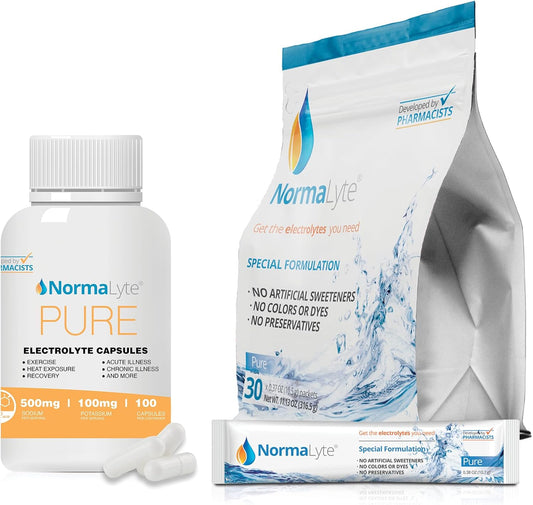 Electrolyte Bundle: Hydration Salt Pills & Rehydration Salts - 100 Capsules & 30 Stick Packs - Boost Energy, Recover Muscles, Manage POTS Symptoms