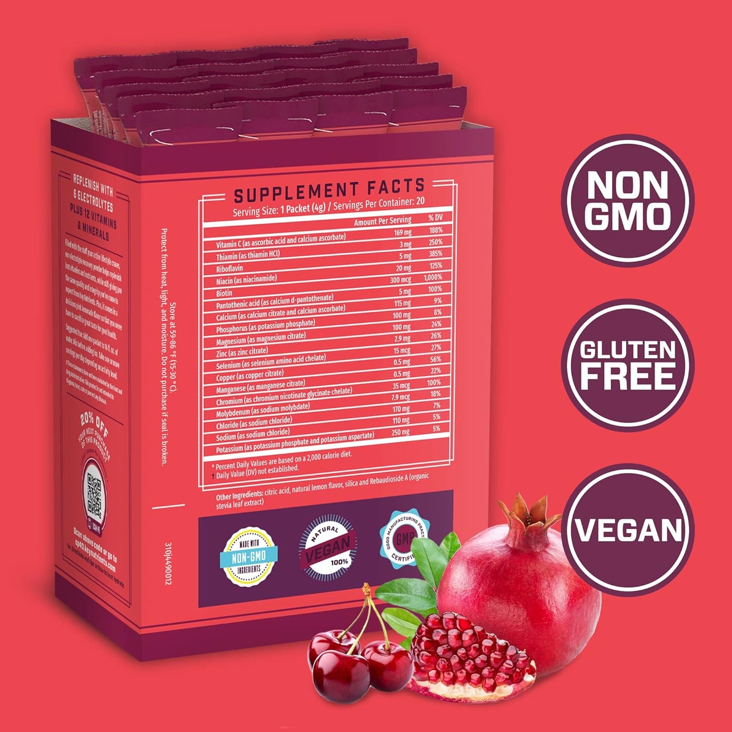 Electrolyte Cherry Pom Key Nutrients Supplement 20 Count Pack
