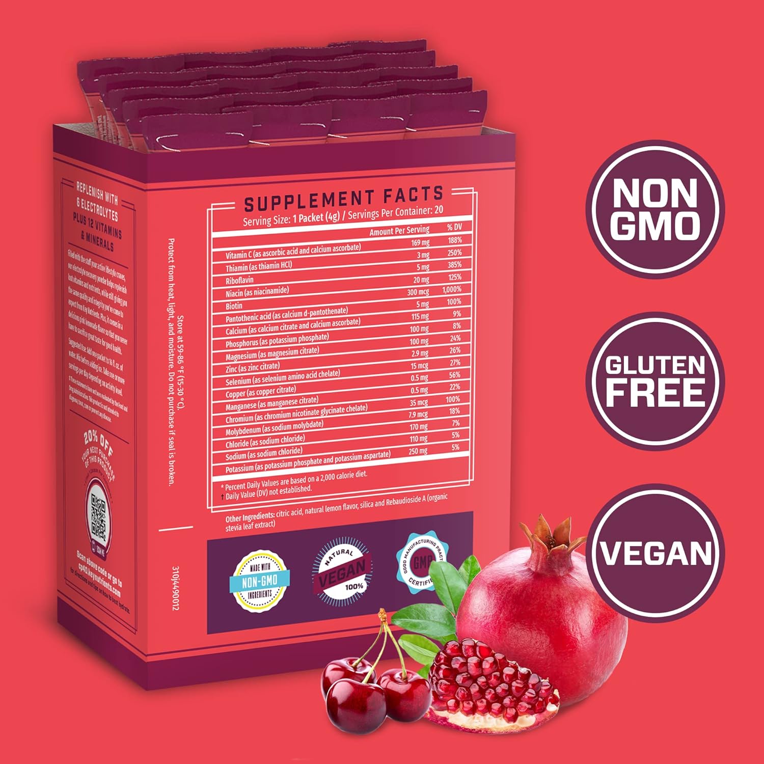 Electrolyte Cherry Pom Key Nutrients Supplement 20 Count Pack