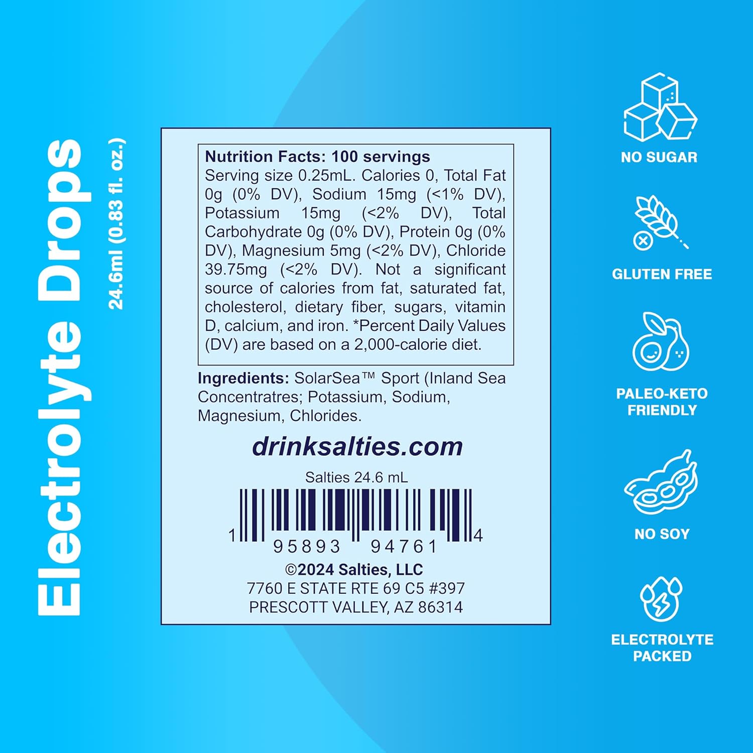 Electrolyte Drops with Magnesium, Potassium, and Sodium - Unflavored Trace Minerals - Sugar-Free - Made in Utah, US