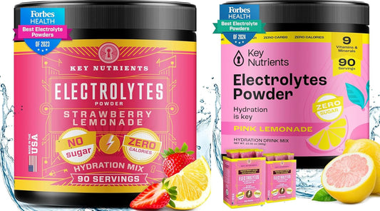 Electrolyte & Multivitamin Powder Bundle - Strawberry Lemonade & Pink Lemonade (90 Servings Each) - Sugar-Free, Keto-Friendly