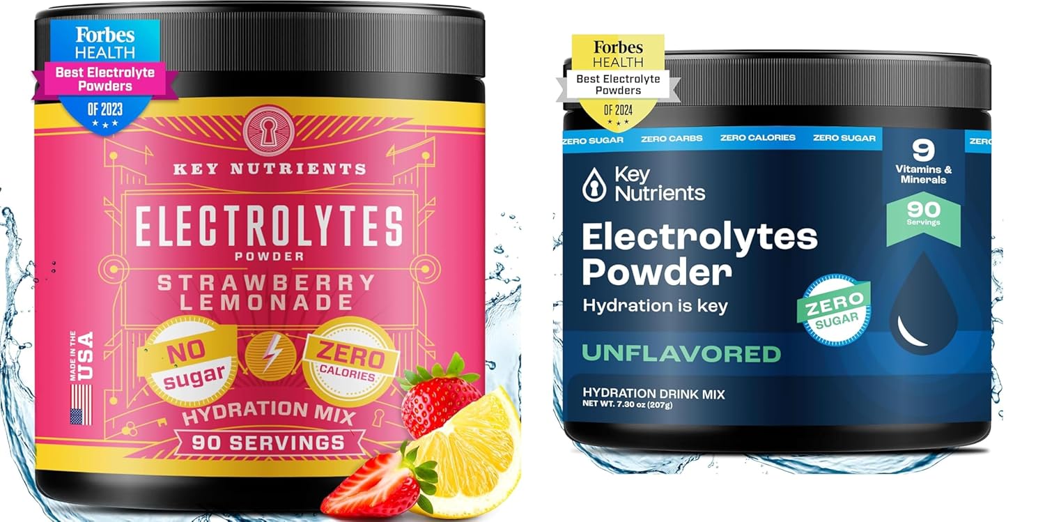 Electrolyte Powder Bundle: Strawberry Lemonade & Unflavored (90 Servings Each) - Sugar-Free, Keto Hydration for Energy & Recovery