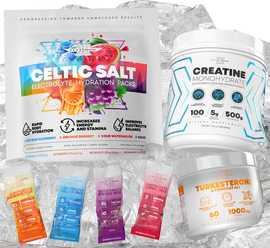 Electrolyte Powder Packets with Celtic Salt, Creatine Monohydrate, Turkesterone, and Tongkat Ali Supplements