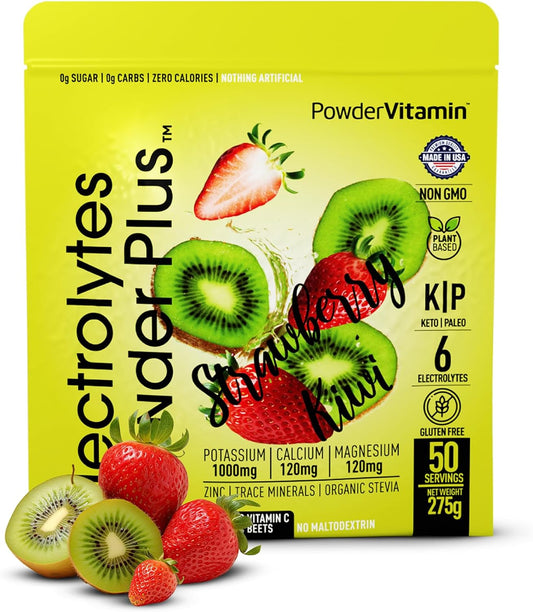 Electrolyte Powder with Vitamins (50 Servings, Strawberry Kiwi Flavor) - Zero Calorie, Keto-Friendly, Sugar-Free, Hydration Support