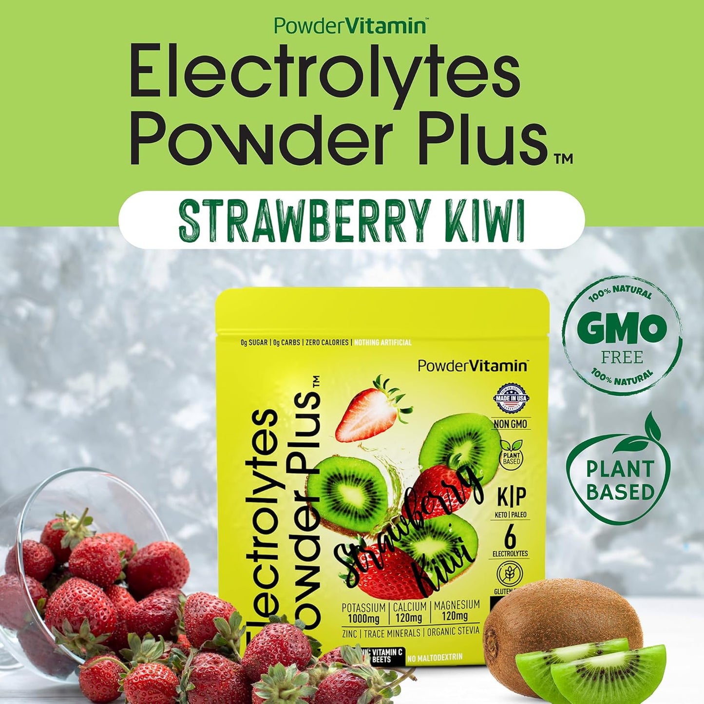 Electrolyte Powder with Vitamins (50 Servings, Strawberry Kiwi Flavor) - Zero Calorie, Keto-Friendly, Sugar-Free, Hydration Support