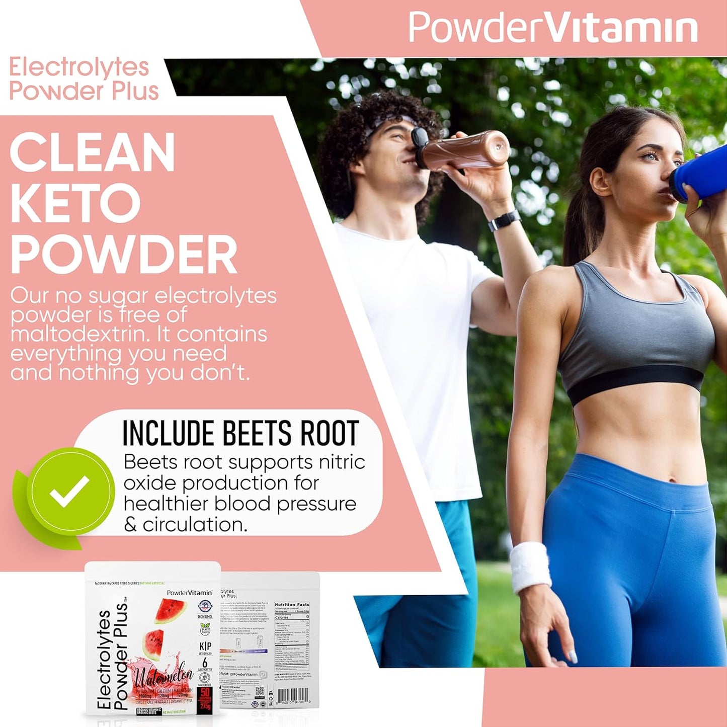 Electrolytes Powder with Vitamins, 0 Calorie Keto Hydration Powder (50 Servings, Watermelon Flavor)