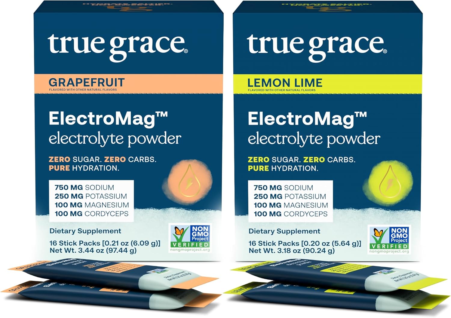 ElectroMag Electrolyte Powder - Grapefruit & Lemon Lime Flavor Packets - 32 Servings - Zero Sugar & Carbs - Non-GMO Formula