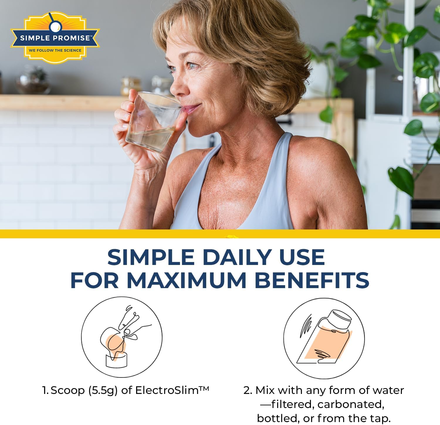 ElectroSlim Sugar-Free Keto Electrolytes Powder for Daily Energy & Hydration, Low Sodium Organic Peach Flavor - 30 Servings