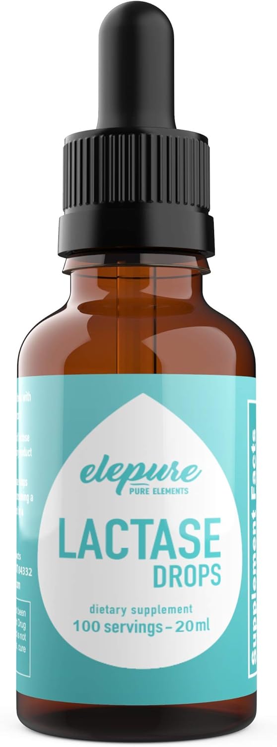 Elepure Pure Elements Lactase Drops - 100 Servings for Lactose Intolerance Relief - 20ml