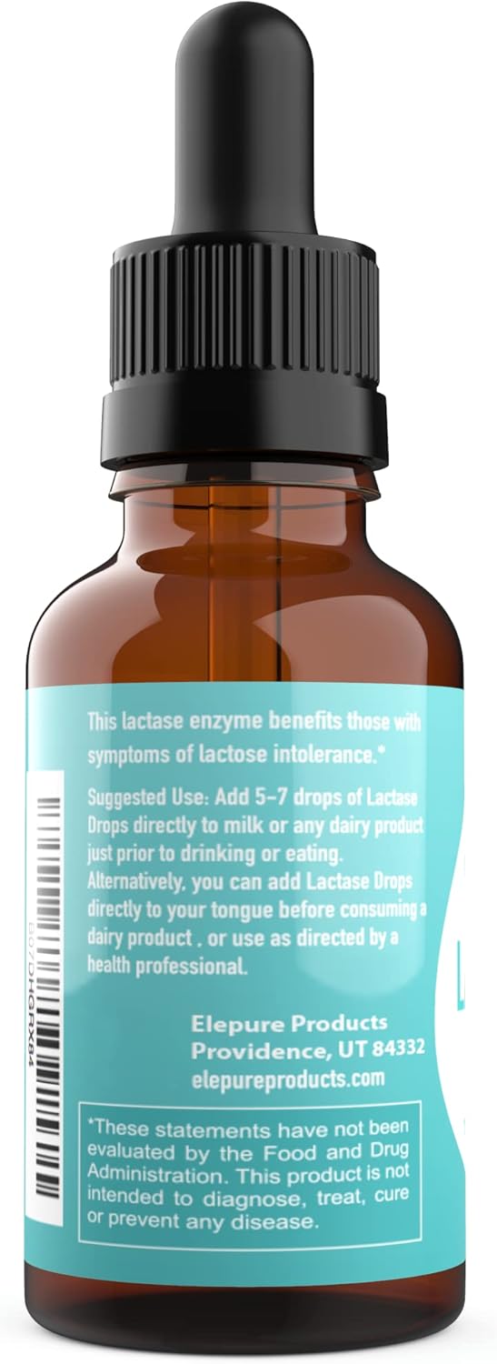 Elepure Pure Elements Lactase Drops - 100 Servings for Lactose Intolerance Relief - 20ml