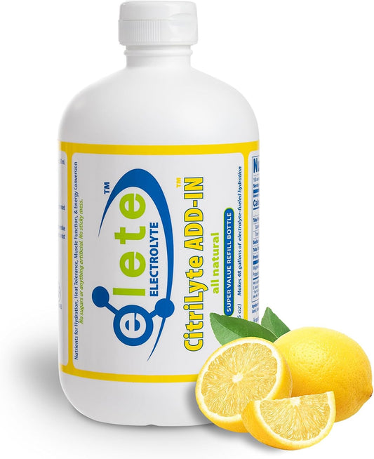Elete Citrilyte Electrolyte Add-in Drops for Hydration, Muscle Cramp Relief, and Sports Drinks - Sodium, Magnesium, Potassium, Trace Minerals - Lemon Flavor - 18.6oz Refill Size