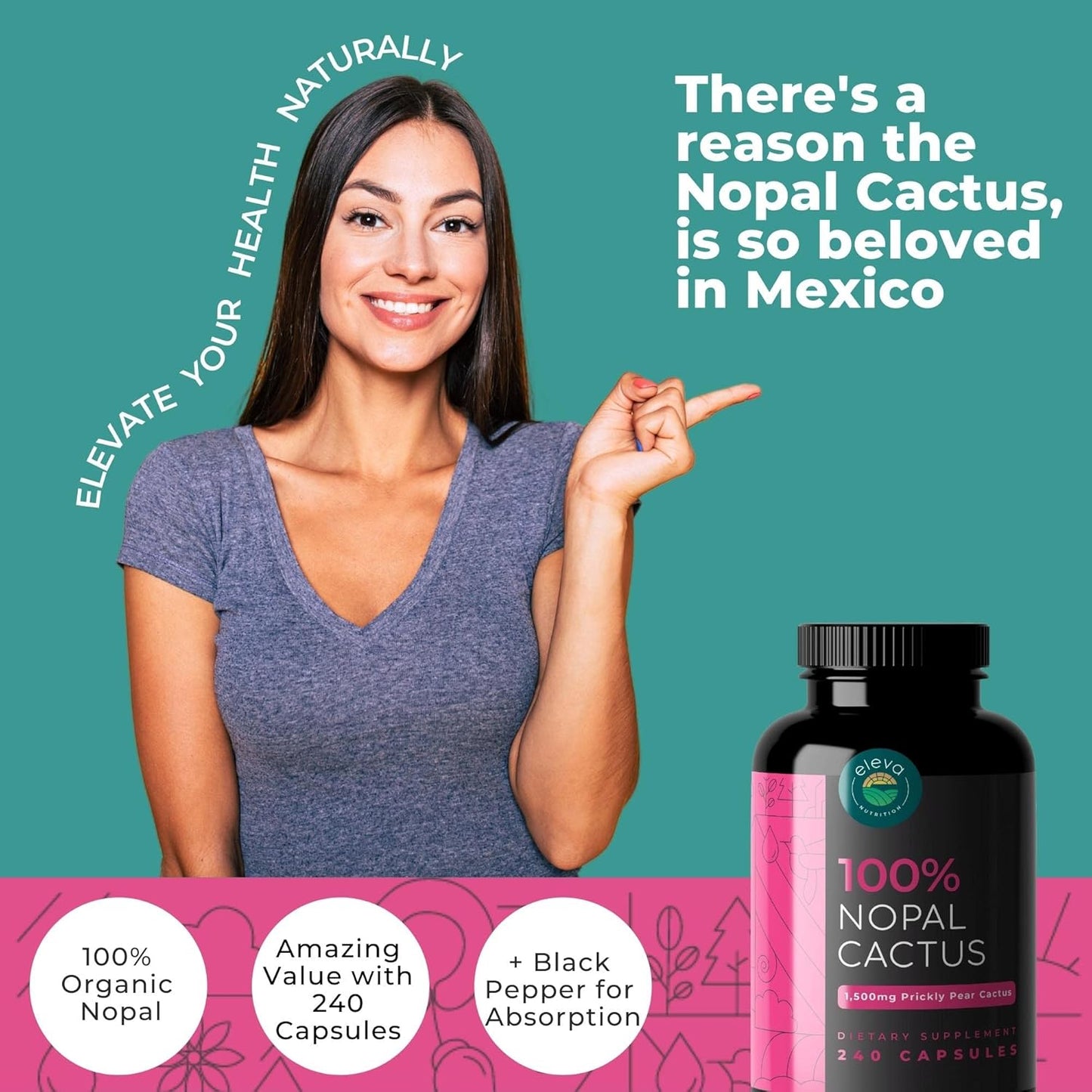 Eleva Nutrition Citrus Bergamot & Nopal Cactus Bundle - 180 Capsules Citrus Bergamot, 240 Capsules Nopal Cactus - 1500 Mg Sun-Dried Prickly Pear Cactus with Black Pepper Extract, 1000 Mg Bergamot Extract