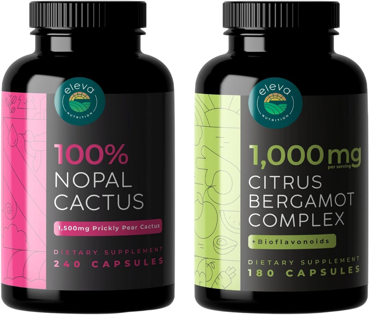 Eleva Nutrition Nopal Cactus Capsules and Citrus Bergamot Complex Bundle with Bioflavonoids