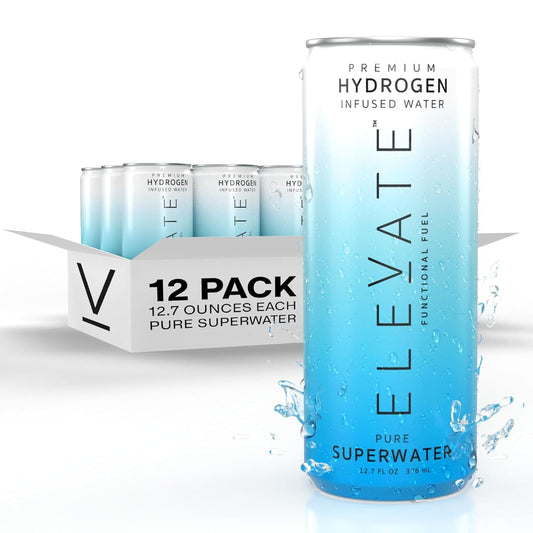 ELEVATE SUPERWATER Premium Hydrogen Water (12 pack) - Highest Hydrogen & Lowest ORP. Supports Recovery, Energy, Hydration, Focus, and Endurance.