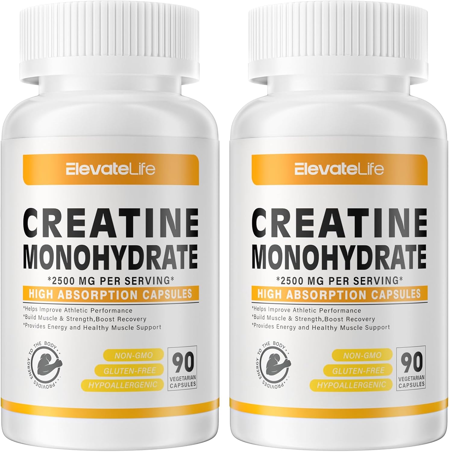 ElevateLife 2500mg Creatine Monohydrate Capsules - 180 Count, Gluten Free & Non-GMO