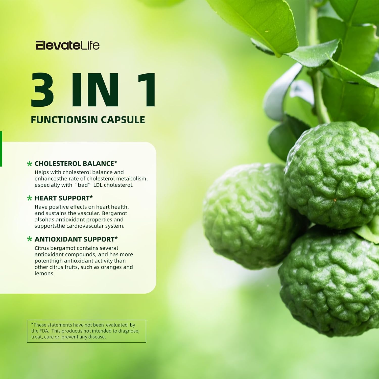 ElevateLife Citrus Bergamot Supplement - 1400mg, 120 Capsules for Heart Health and Cholesterol Support