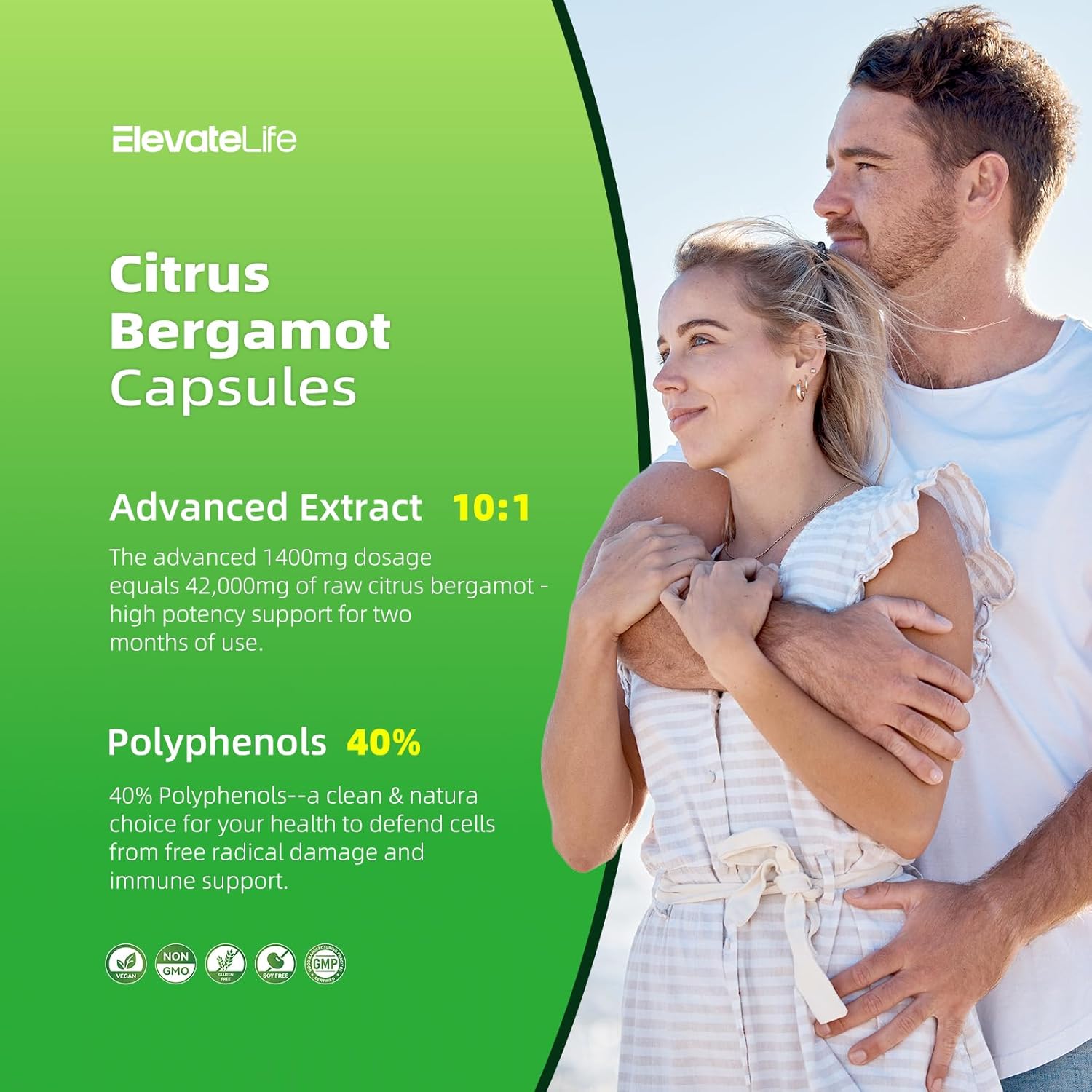 ElevateLife Citrus Bergamot Supplement - 1400mg, 120 Capsules for Heart Health and Cholesterol Support