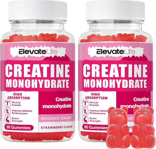ElevateLife Strawberry Creatine Gummies 5000mg - 180 Count for Men and Women