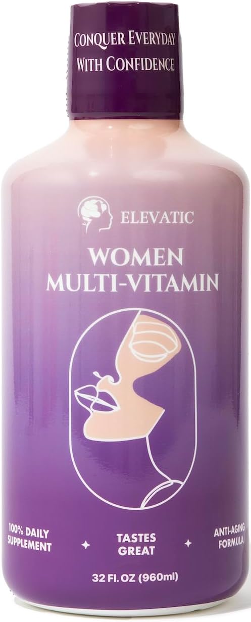 Elevatic Liquid Multivitamin for Women - 32Fl.oz (960ml) - Energy and Beauty Booster with 100% Organic Aloe Vera for Glowing Skin and Vibrant Health
