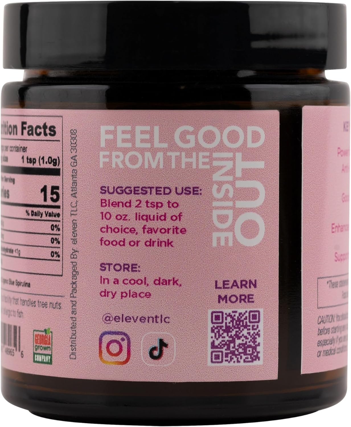 Eleven TLC Organic Blue Spirulina Powder - Flavorless Superfood with Vitamins, Minerals, & Plant Protein - Non-GMO Glass Jar - 1.24oz Jar, 35 Servings
