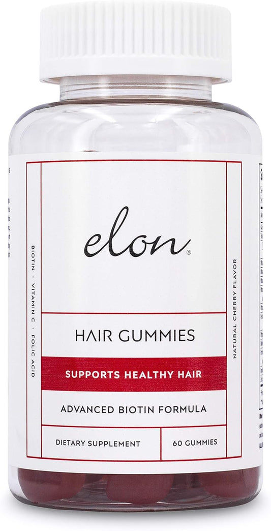 Elon Biotin Gummies 5000mcg for Hair, Skin, Nails - 60 Count Cherry Flavored Gummies - Vitamin A, Folic Acid, Vitamin E - 30 Day Supply