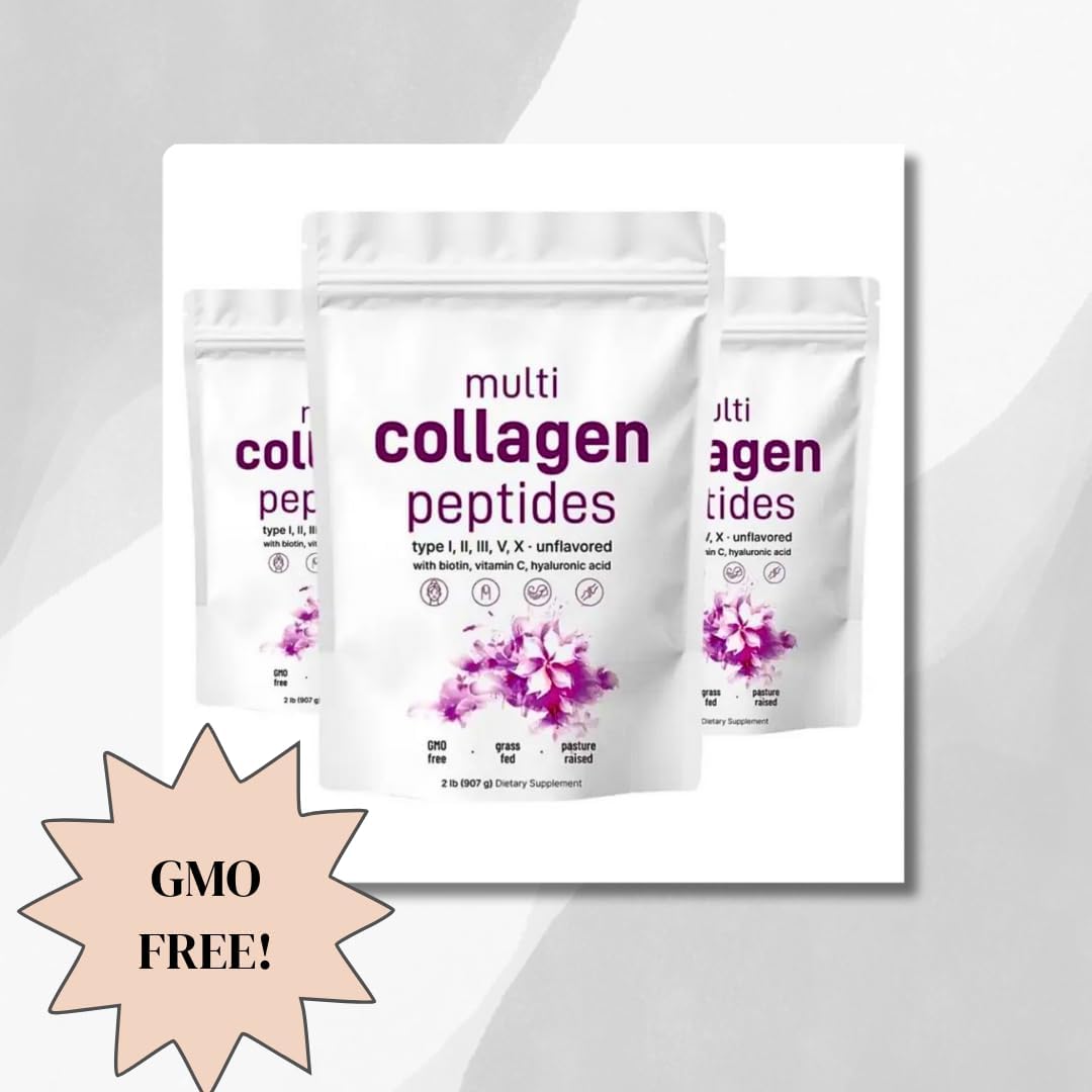 Ember & Grace Multi Collagen Protein Powder - Type I, II, III, V, X with Biotin, Hyaluronic Acid, Vitamin C - Unflavored Peptides - Keto & Paleo Friendly, Easy Dissolve, Non-GMO - Wellness Boost