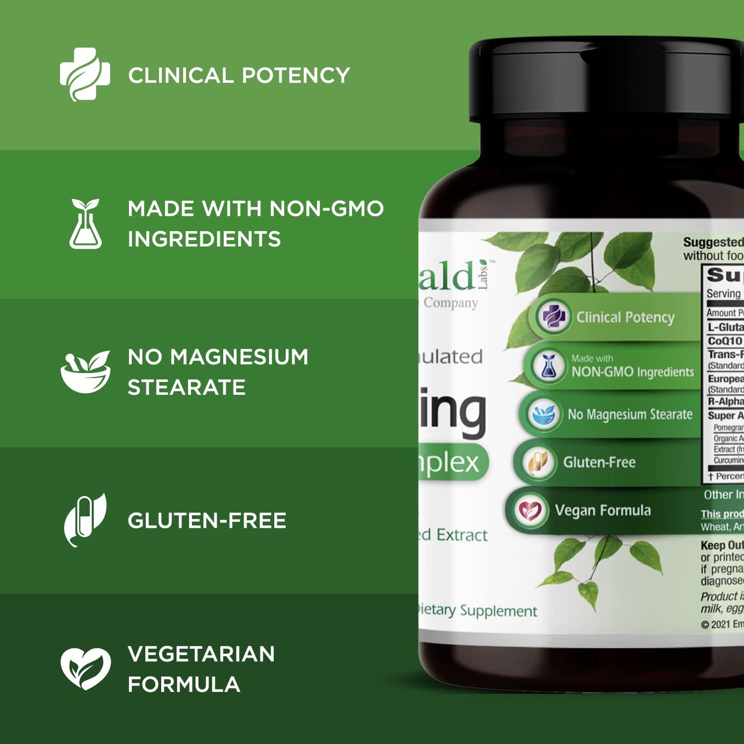 Emerald Labs Anti-Aging Cellular Complex with Setria L-Glutathione, CoQ10, Resveratrol - 60 Capsules