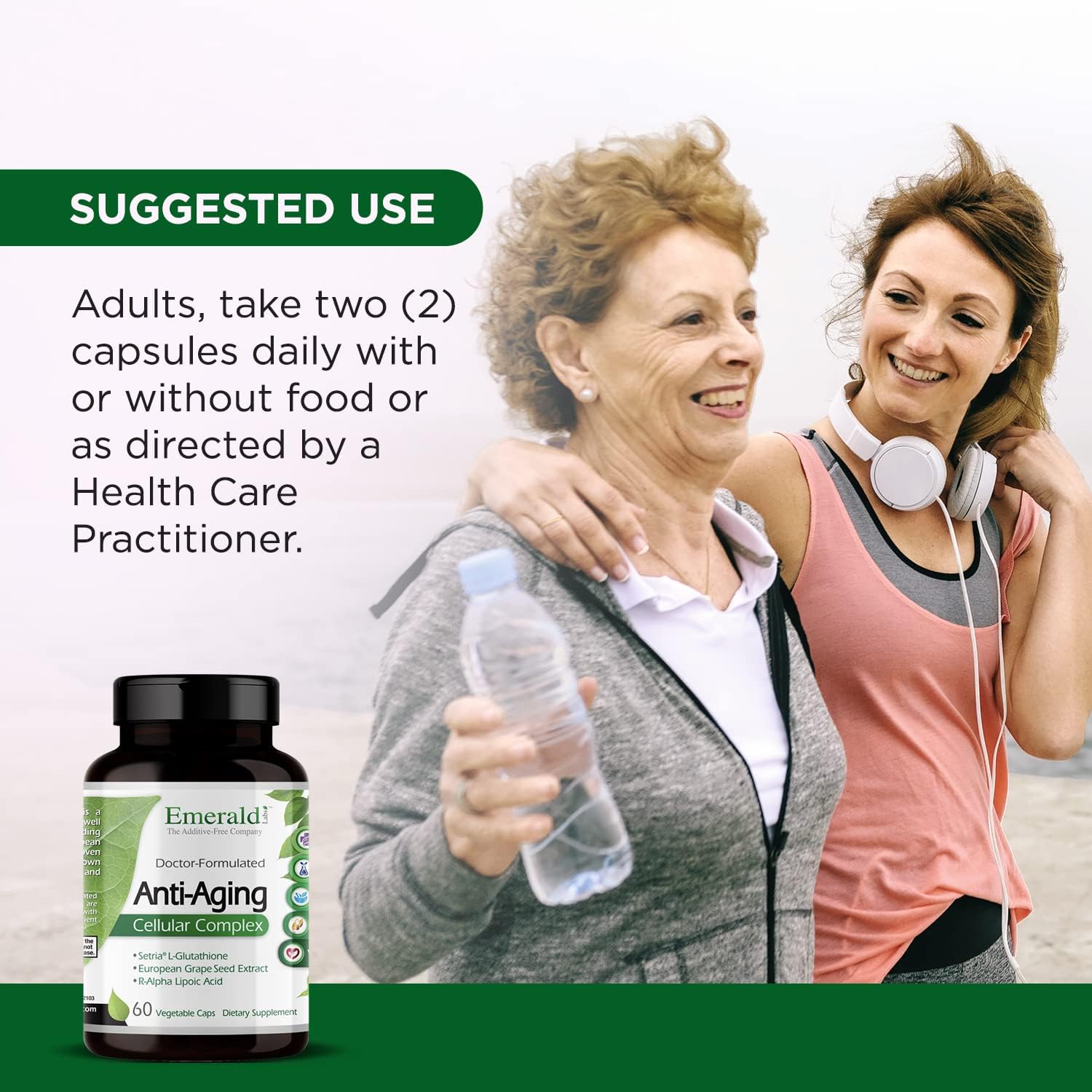 Emerald Labs Anti-Aging Cellular Complex with Setria L-Glutathione, CoQ10, Resveratrol - 60 Capsules