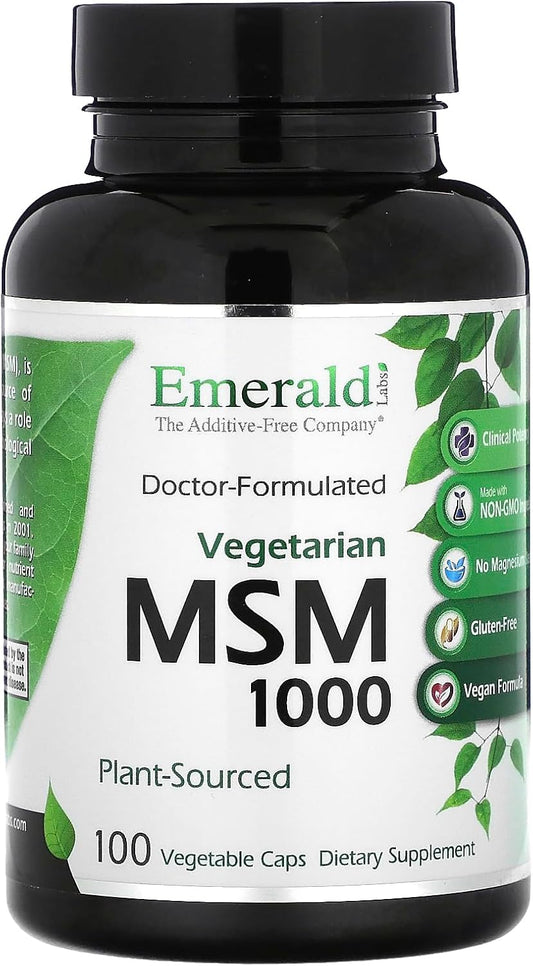 Emerald Labs MSM 1000mg - Gluten-Free Joint & Immune Health Support - Promotes Healthy Hair & Skin - 100 Veg Caps