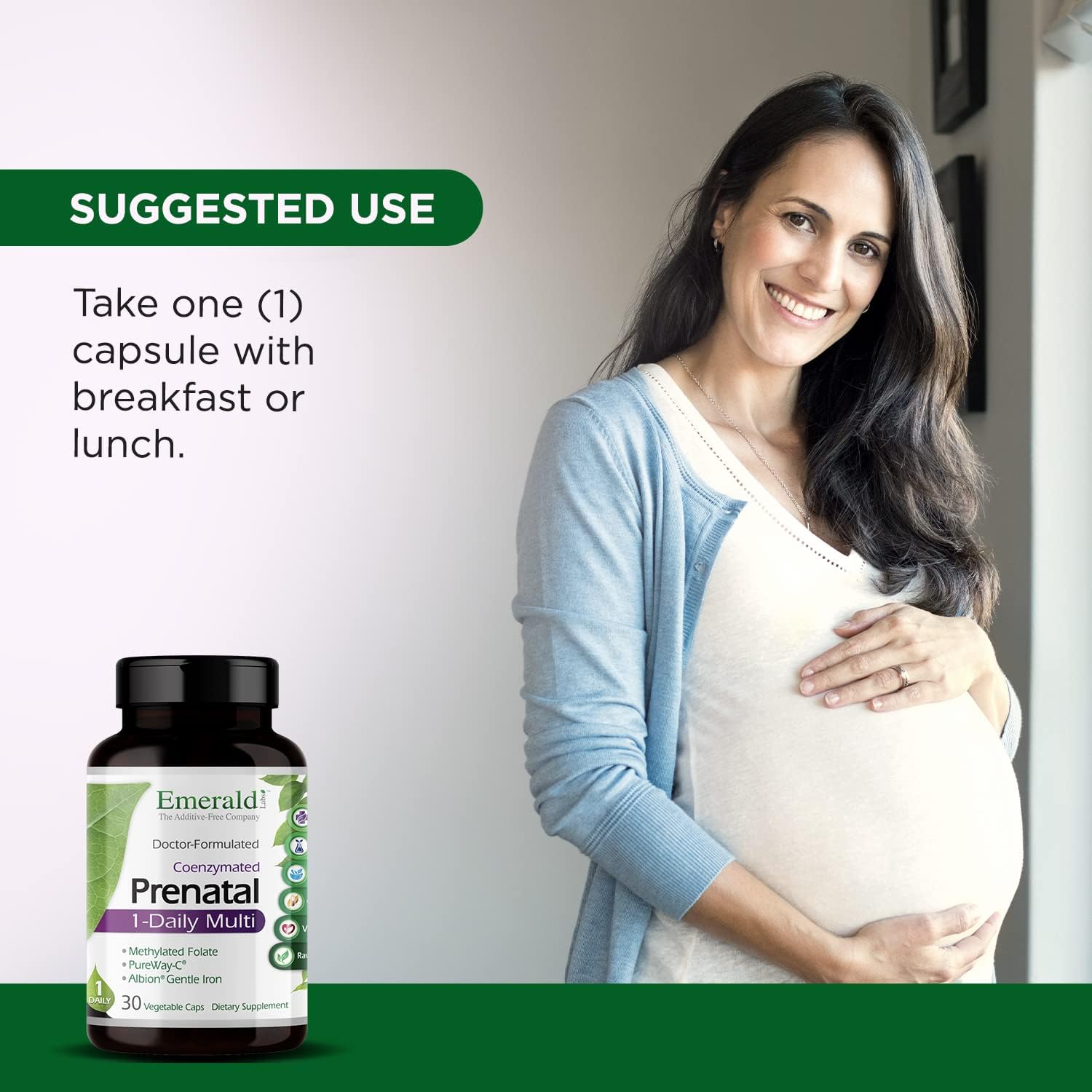 Emerald Labs Prenatal Multivitamin with Methylated Folate and Iron - 30 Vegetable Capsules, Soy-Free and Gluten-Free