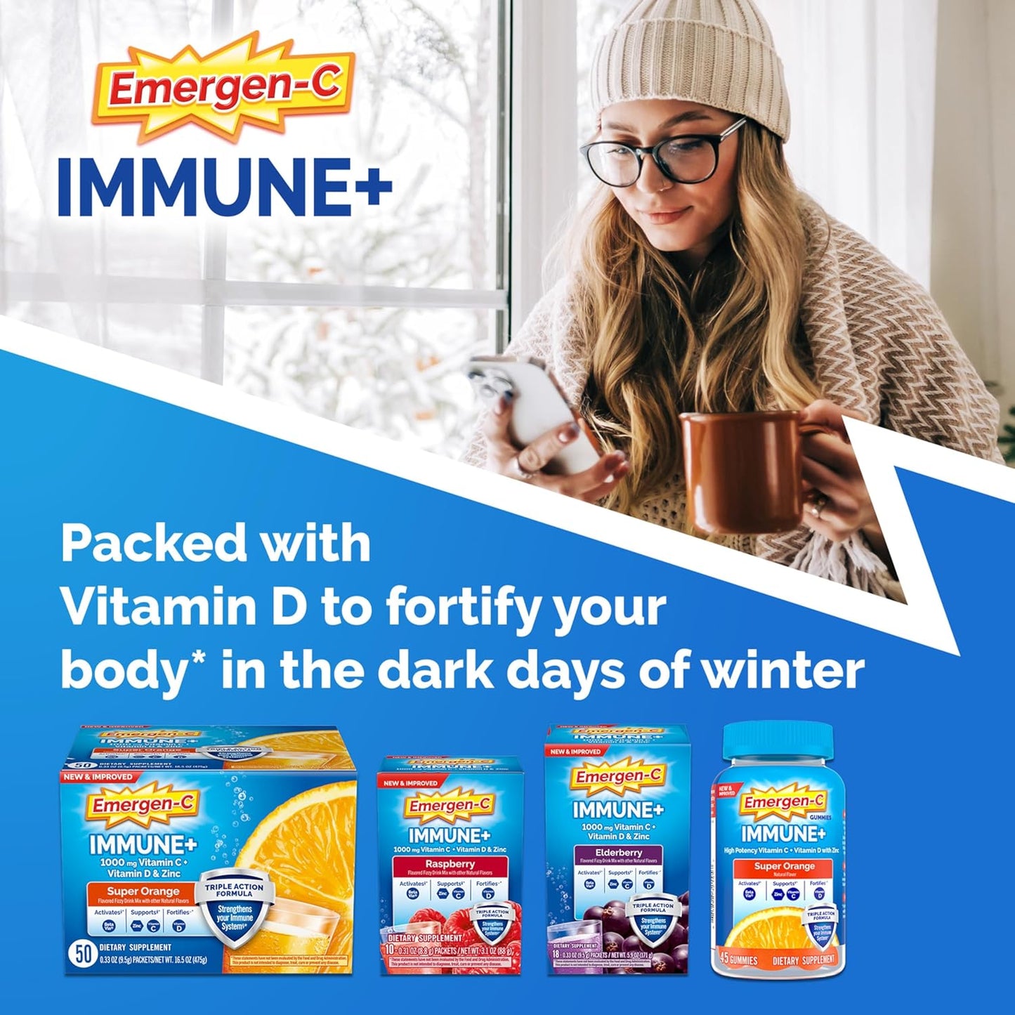 Emergen-C Immune+ Triple Action Gummies with BetaVia - 45 Count