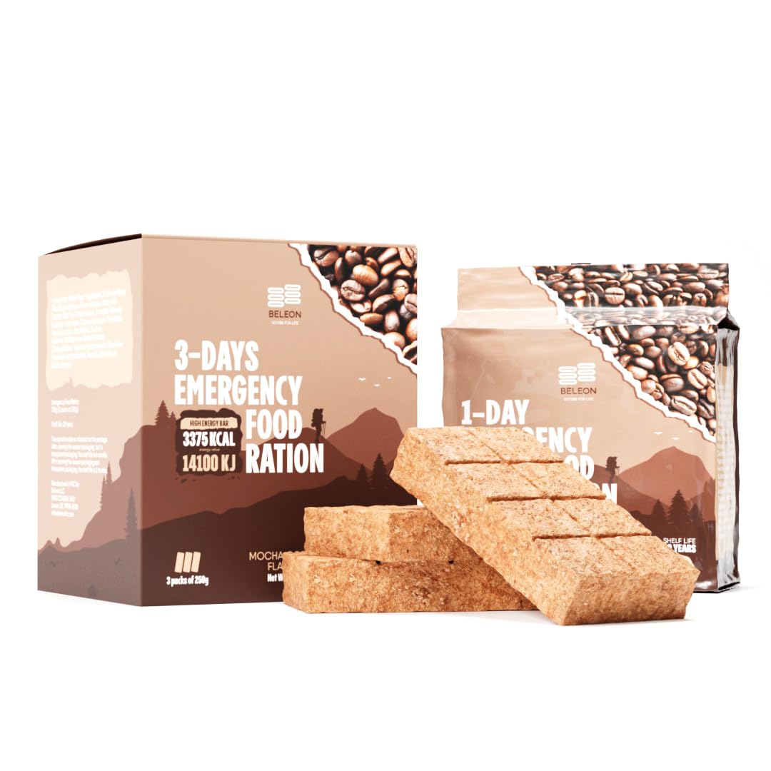 Emergency Food Supply: 3-Day Coffee Mocha Biscuit Bars MRE Survival Kit - 20 Years Shelf Life