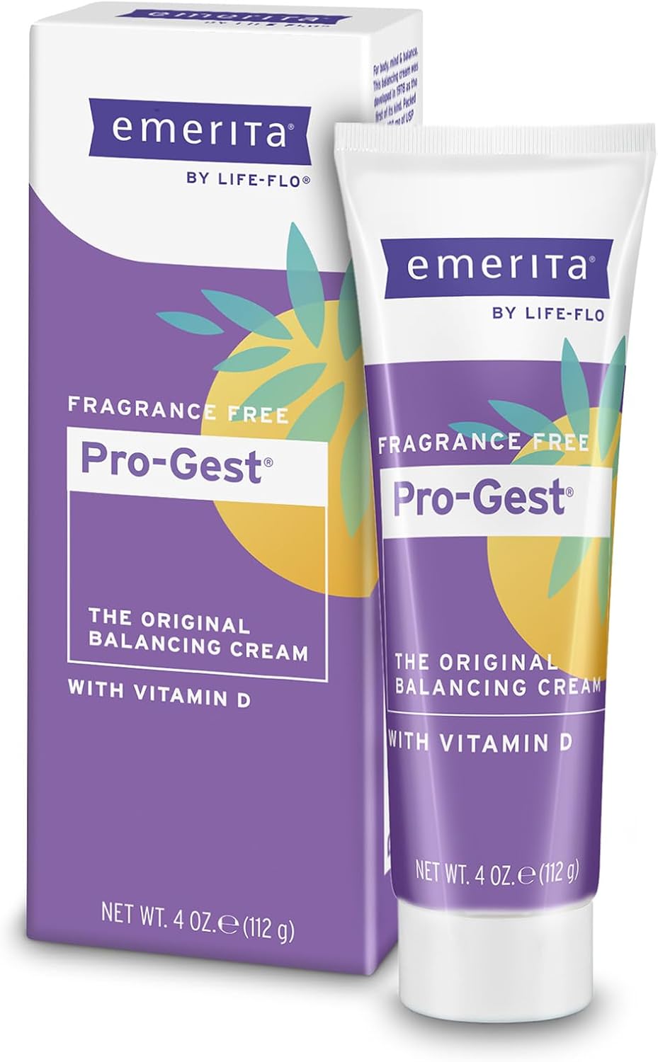 Emerita Pro-Gest Balancing Cream with Vitamin D, 4oz - USP Progesterone Cream for Women - Wild Yam Extract, Fragrance-Free - 60-Day Guarantee