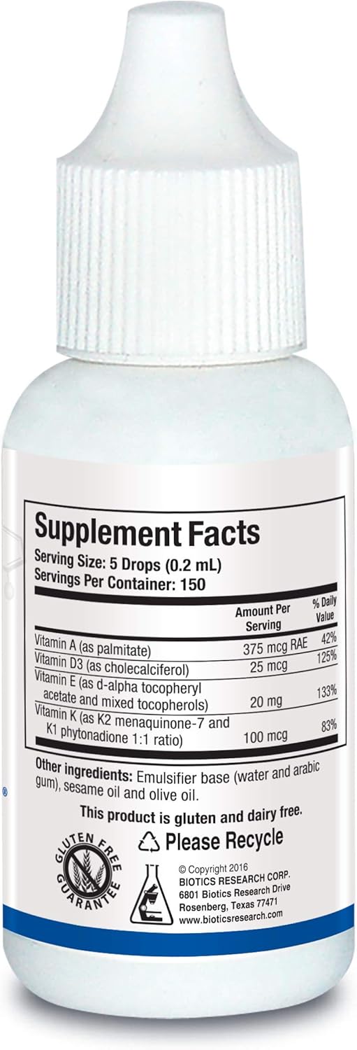 Emulsified Biotics Research Bio ADEK Mulsion - Enhanced Bioavailability for Immune, Bone, Eye, and Heart Health - 1 fl oz