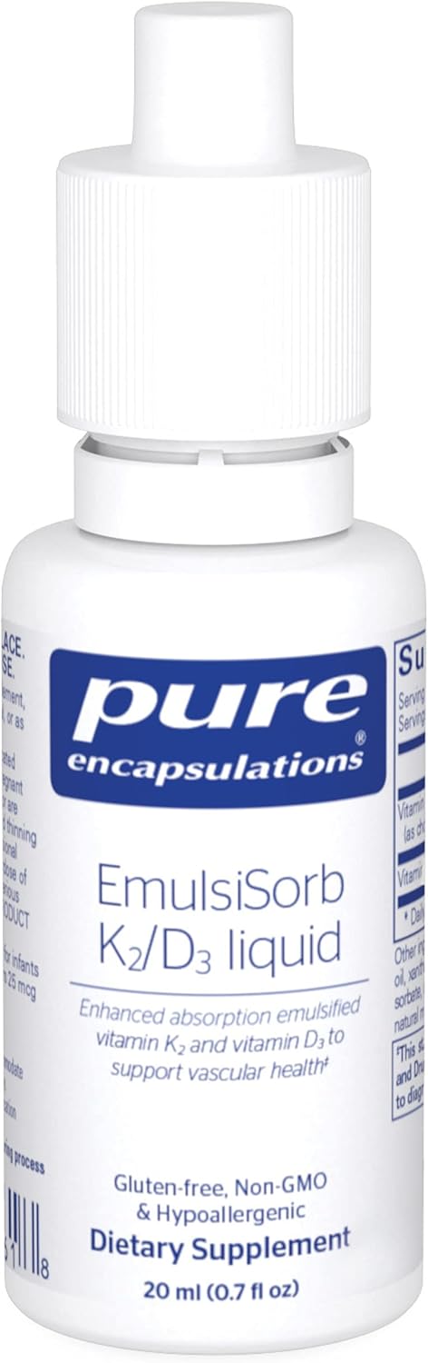 EmulsiSorb K2/D3 Liquid by Pure Encapsulations | Emulsified Vitamin K2 and D3 for Vascular Health | 0.7 Fl Oz