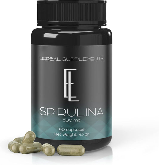 Enchanted Living High-Potency Spirulina Capsules - 90 Count, 500 mg, Plant-Based Superfood Supplement, Non-GMO Vegan Capsules