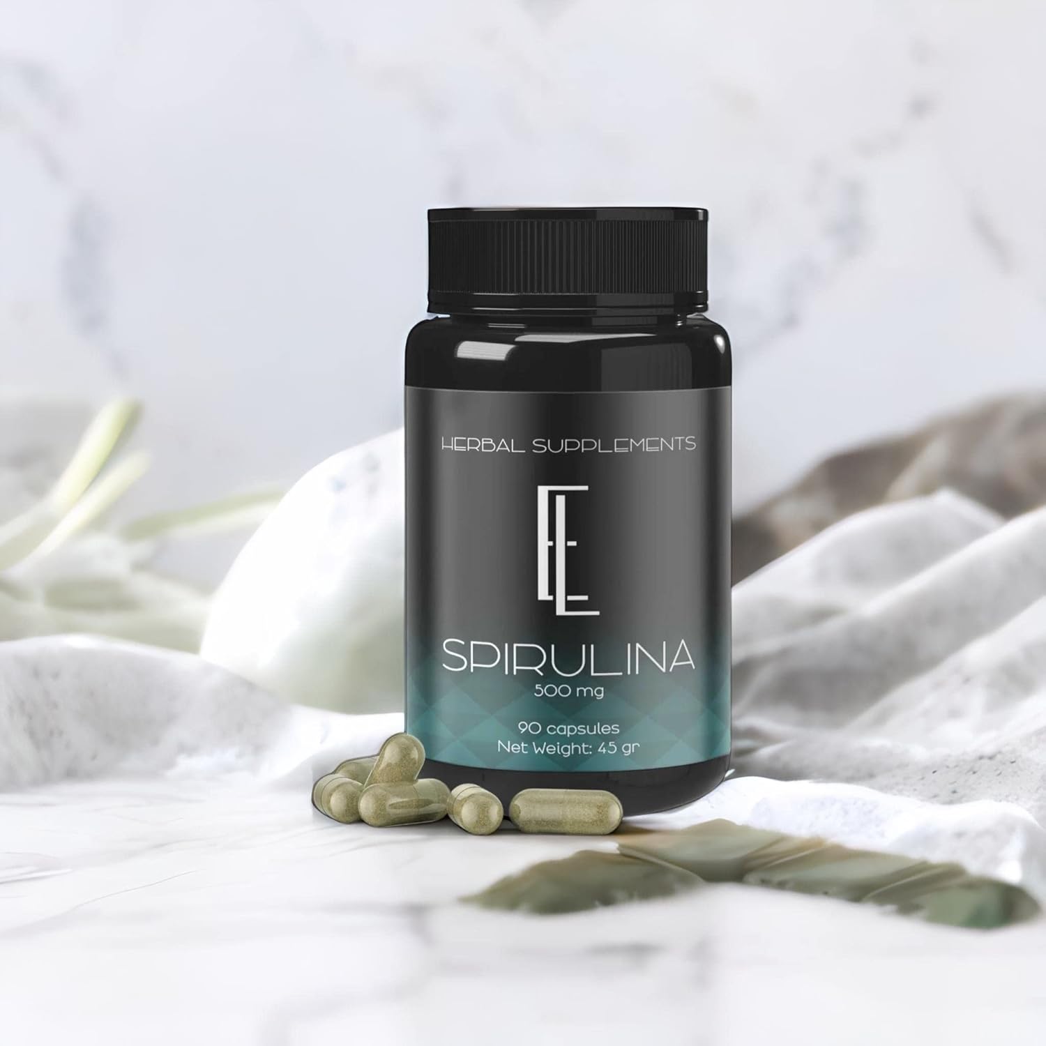 Enchanted Living High-Potency Spirulina Capsules - 90 Count, 500 mg, Plant-Based Superfood Supplement, Non-GMO Vegan Capsules