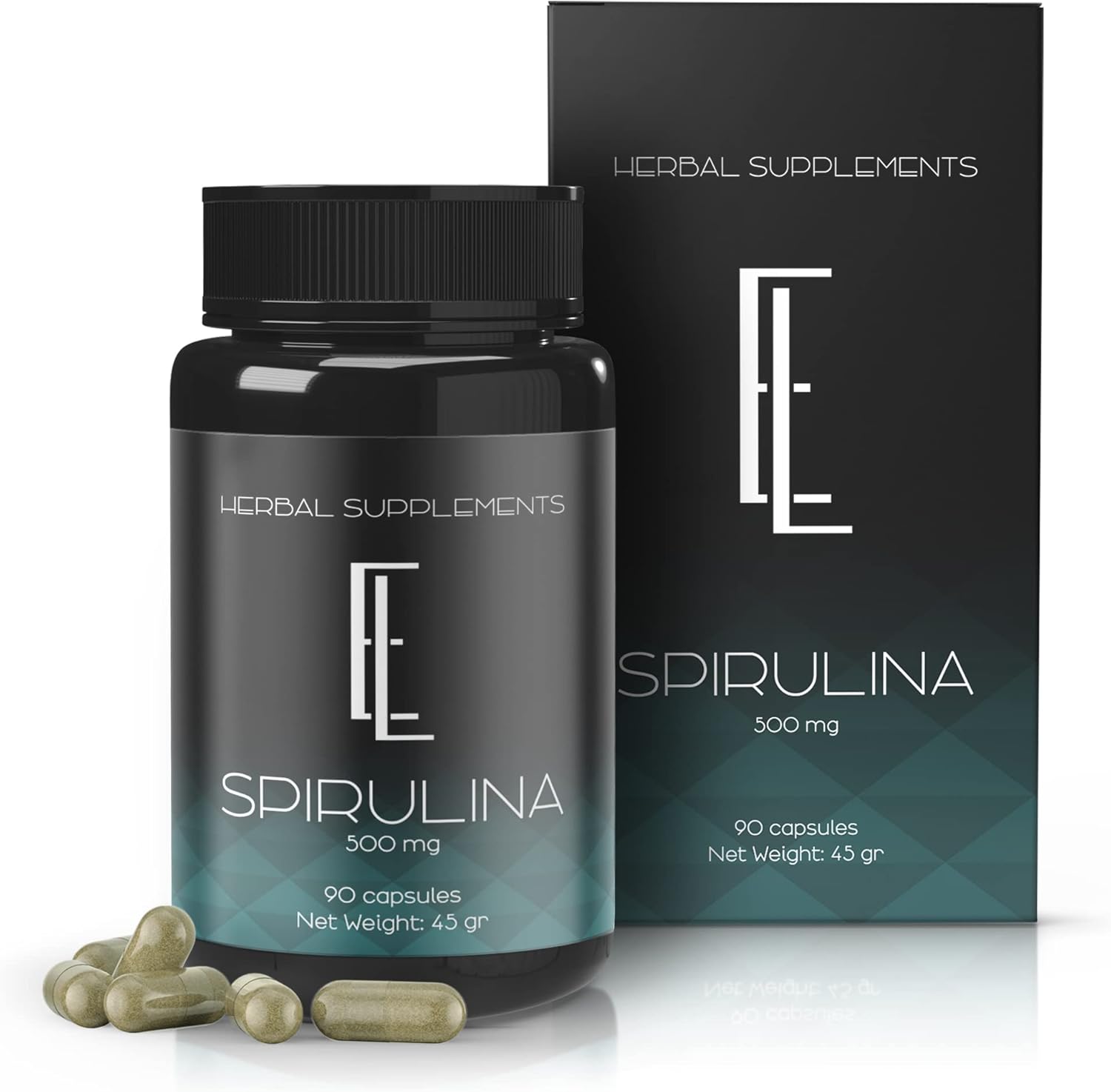 Enchanted Living High-Potency Spirulina Capsules - 90 Count, 500 mg, Plant-Based Superfood Supplement, Non-GMO Vegan Capsules