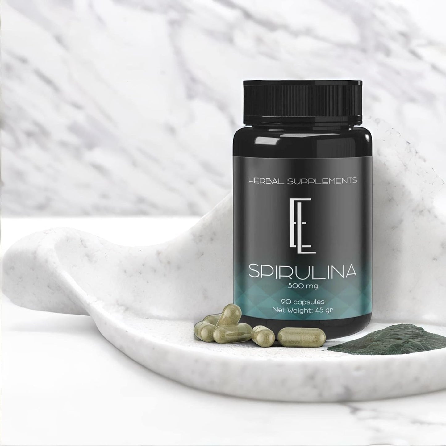 Enchanted Living High-Potency Spirulina Capsules - 90 Count, 500 mg, Plant-Based Superfood Supplement, Non-GMO Vegan Capsules